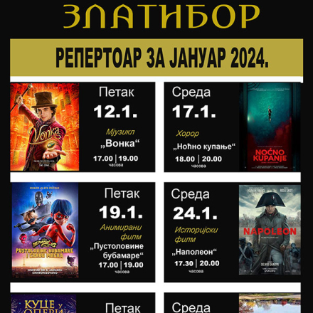 Биоскопски репертоар на Златибору - јануар